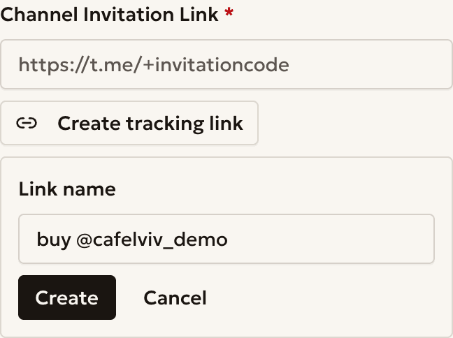The invitation link field with the link name prompt