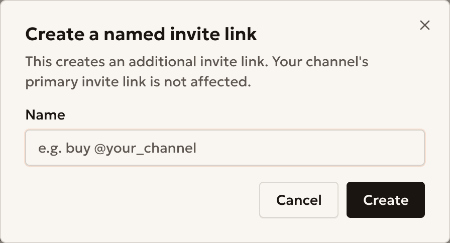 The window to create a named invite link