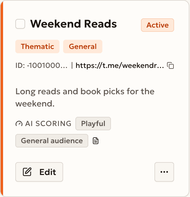 The channel list with the connected channel
