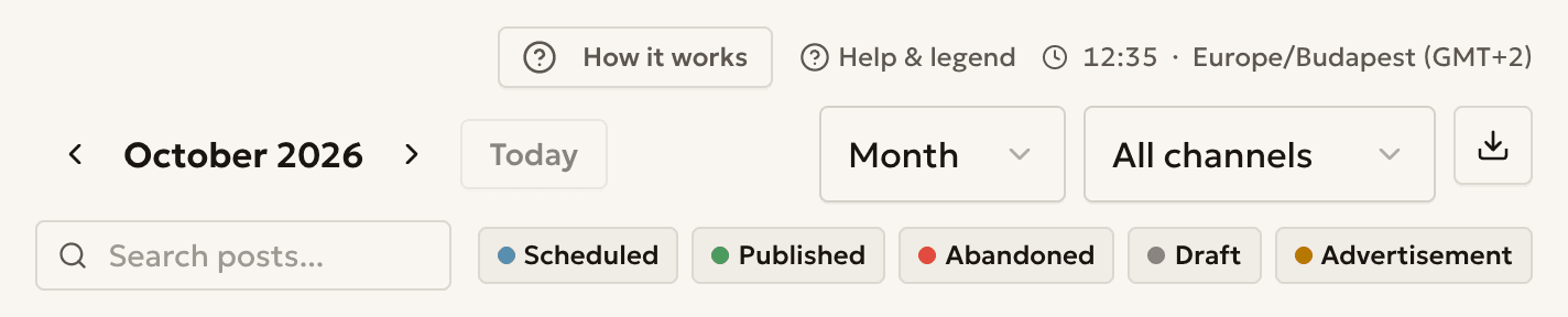 The calendar header with the view menu