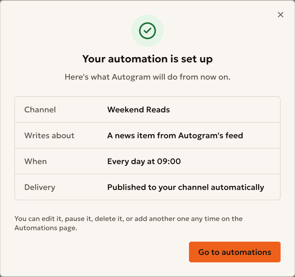 The summary of the new automation