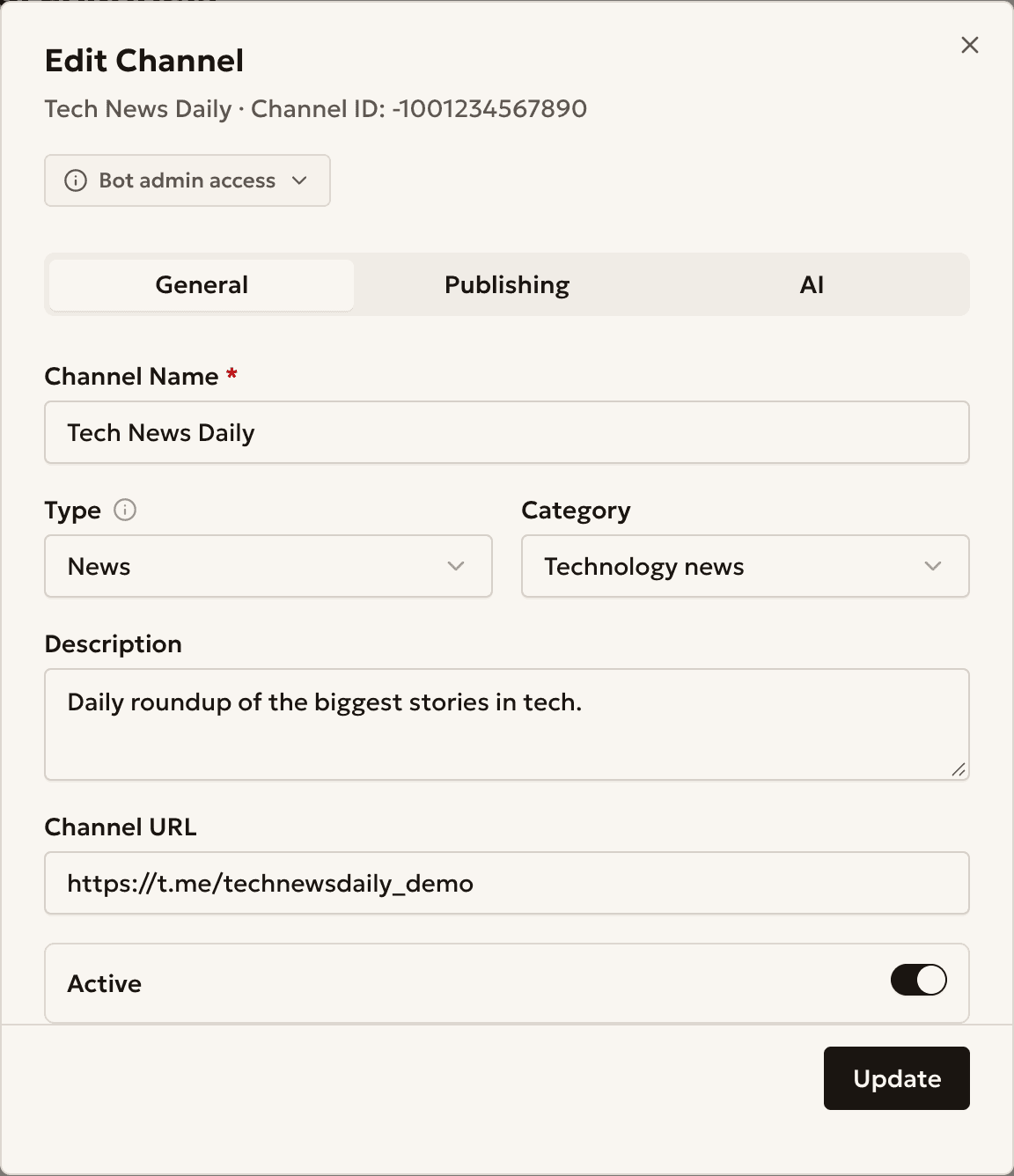 The Edit Channel window with its tabs