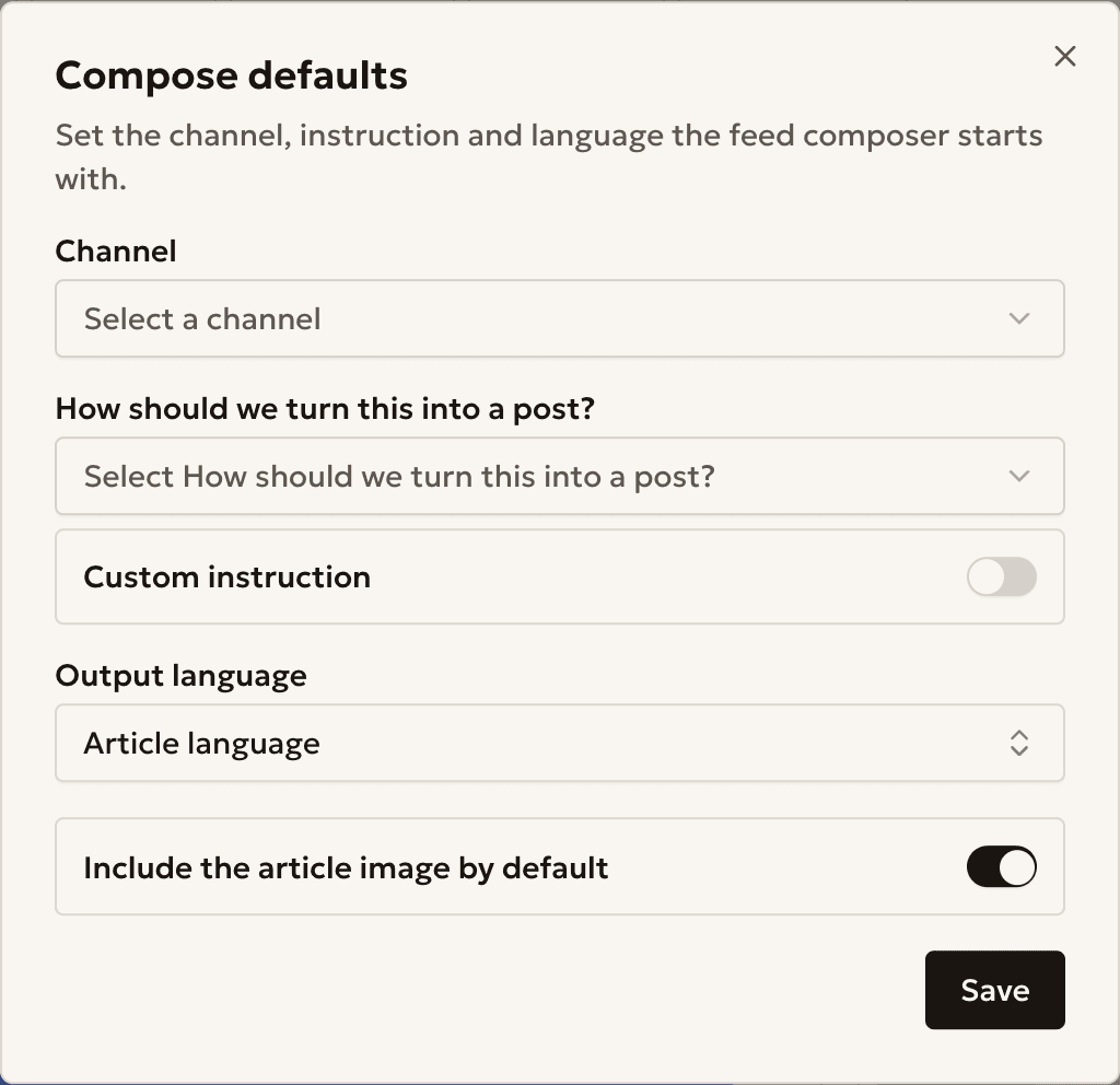 The Compose defaults window